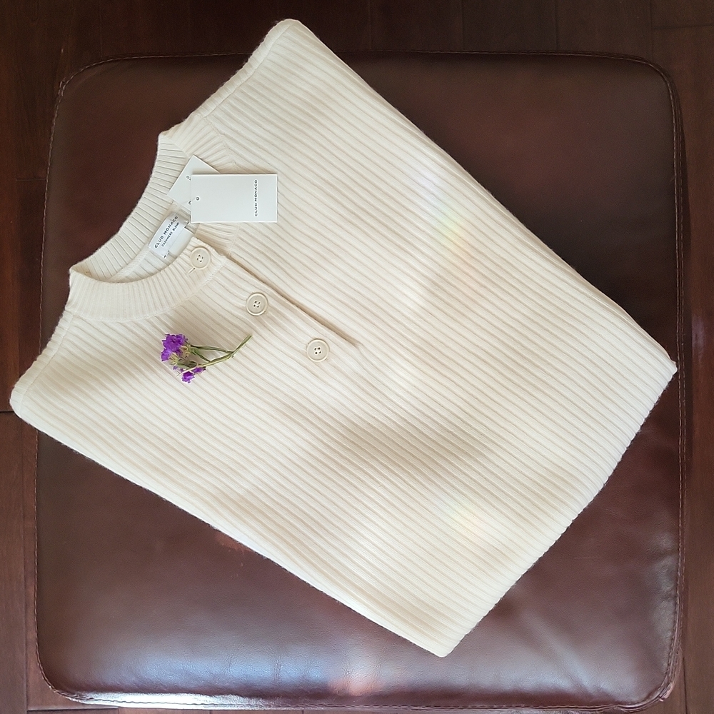 Club Monaco Wool & Cashmere Blend Ribbed Knit Henley Sweater In Ecru